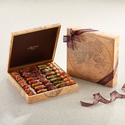 Weltkarte Geschenkset - Gefüllte Datteln - Mittel