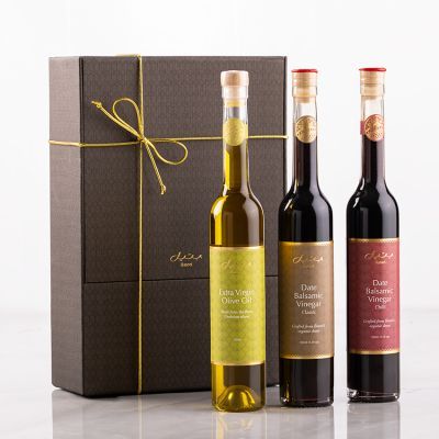 مجموعة هدايا زيت الزيتون، التمر البلسمي الكلاسيك والفلفل الحار 