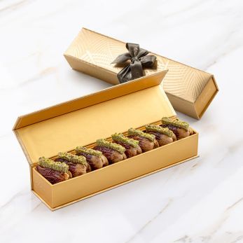 Segai Dates with Kunafa – Gold Palm Pistachio Kunafa Extra Small (Rectangle)