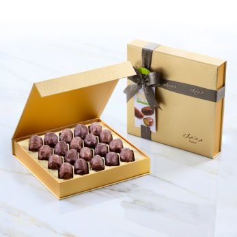 طقم هدايا النخلة الذهبية – شوكولاتة تمر دبي