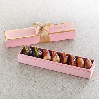 Pastel Petal Geschenkset - Naturbelassene & gefüllte Datteln - Rechteckig Extra klein